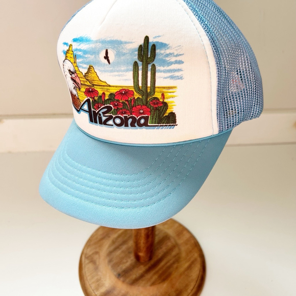 Vintage 80’s Light Blue Arizona Trucker Cap Snap Back Mesh Back Retro - Picture 2 of 7
